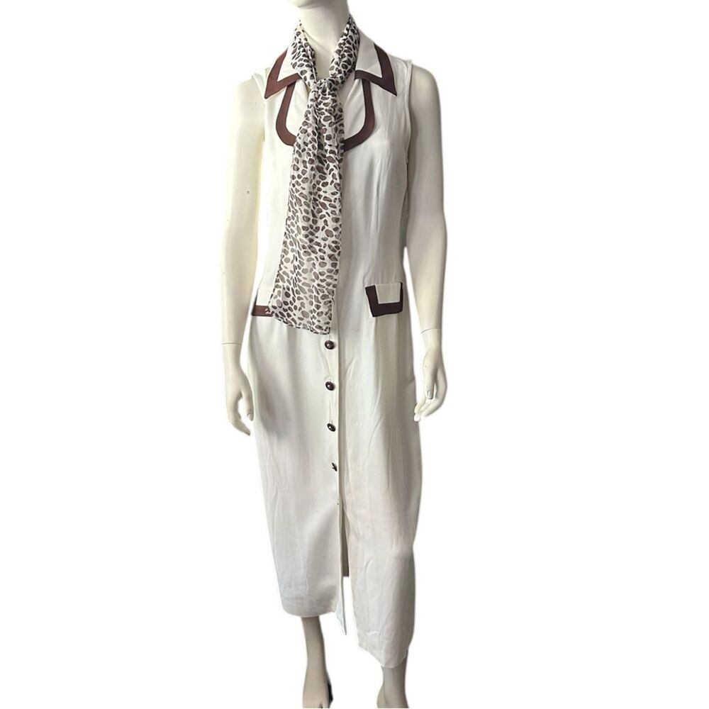 Jaclyn Hart Vintage Sheath Button Up Dress Off White/Brown Size 10 EUC